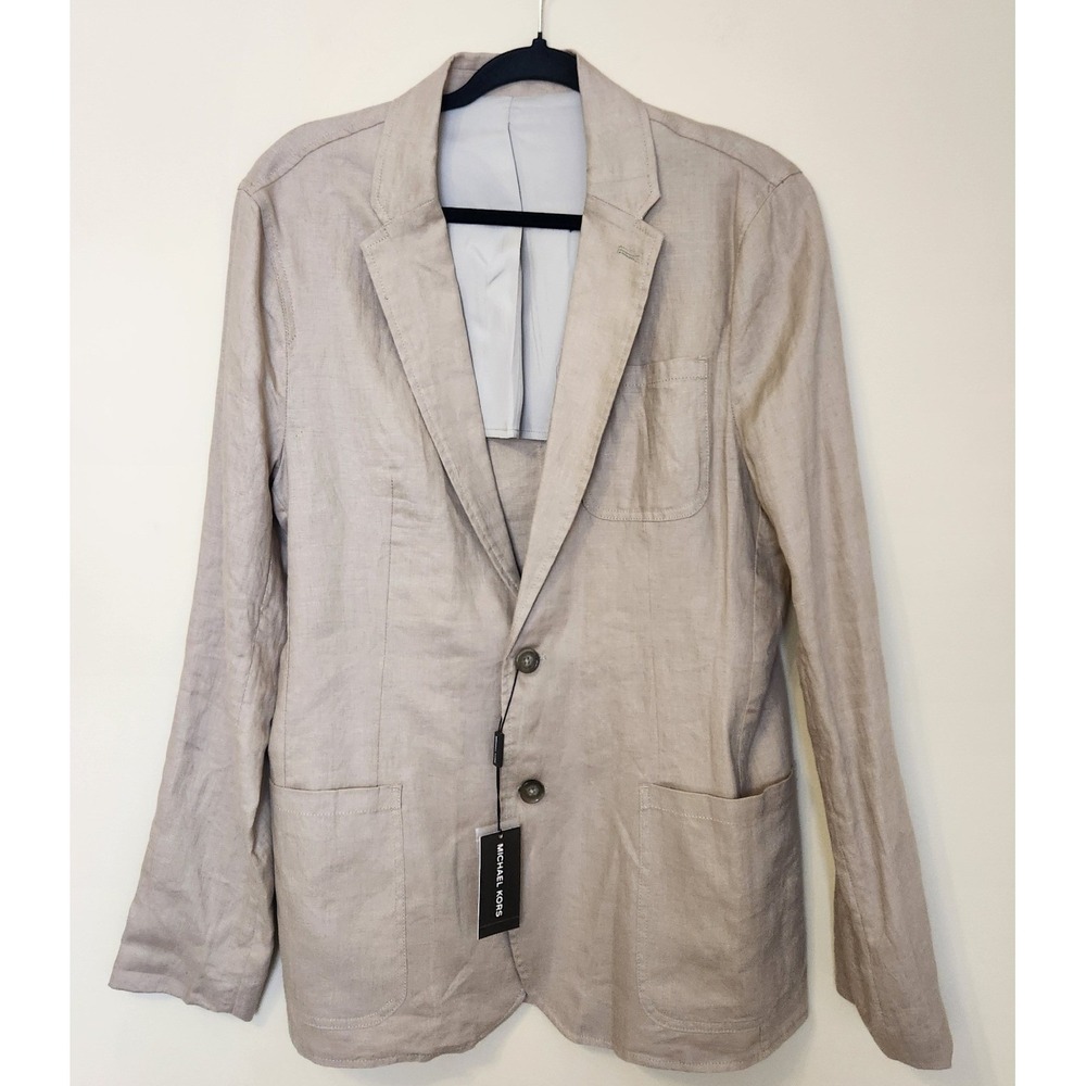 Michael Kors Mens‎ Khaki 100% Linen Blazer Sport Coat 40R Unstructured NWT